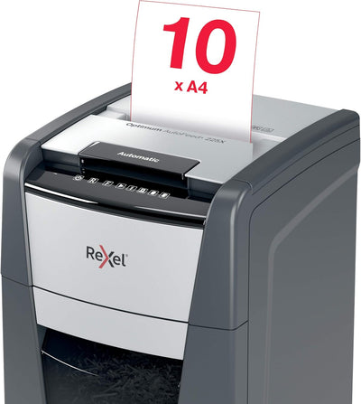 Rexel Optimum AutoFeed+ 225X Automatischer Aktenvernichter CH, 225 Blatt, Sicherheitsstufe P4, Parti