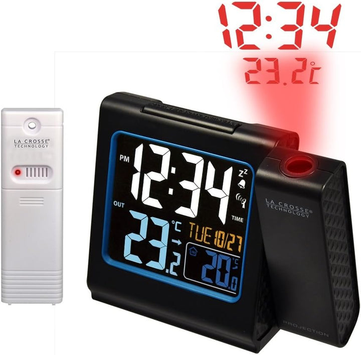 La Crosse Technology WT552-BLA Funkwecker, mit Projektion in Rot, farbiges LCD-Display, Innen- und A