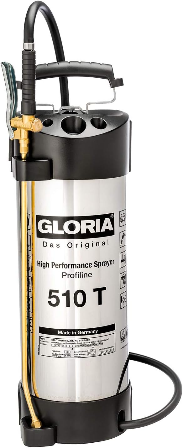 GLORIA Hochleistungssprühgerät 510 T Profiline | 10 L Füllinhalt | Profi-Drucksprüher aus rostfreiem