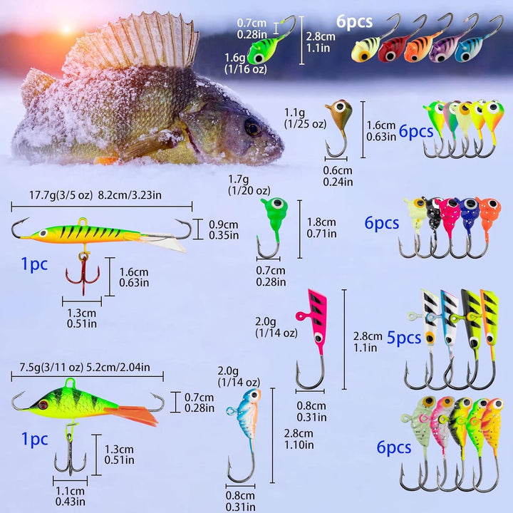 thkfish 31 Stück/50 Stück/Box Eisfischen Jigs Kopf Köder Angelhaken Kit für Winter Angeln Jiggen Zan