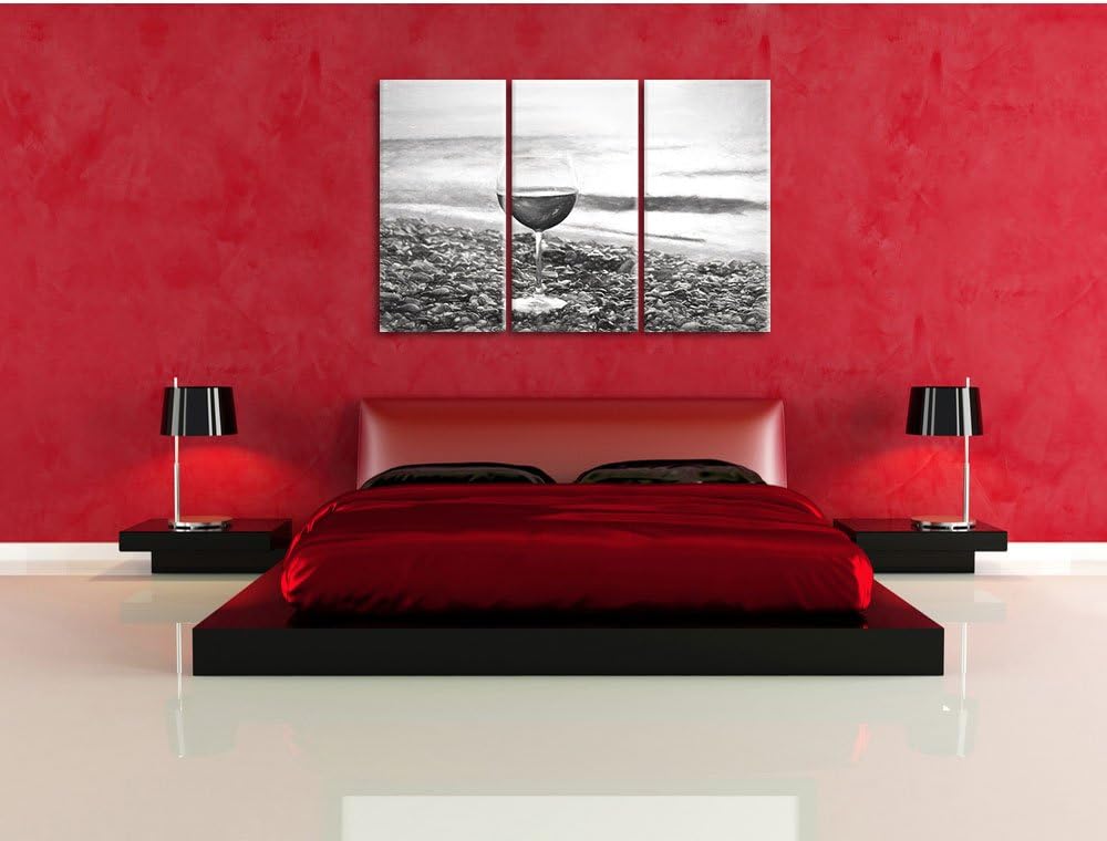 Pixxprint Weinglas am Strand als Leinwandbild/Grösse: 3 Teilig (120x80 cm) cm/Wandbild/Kunstdruck/fe