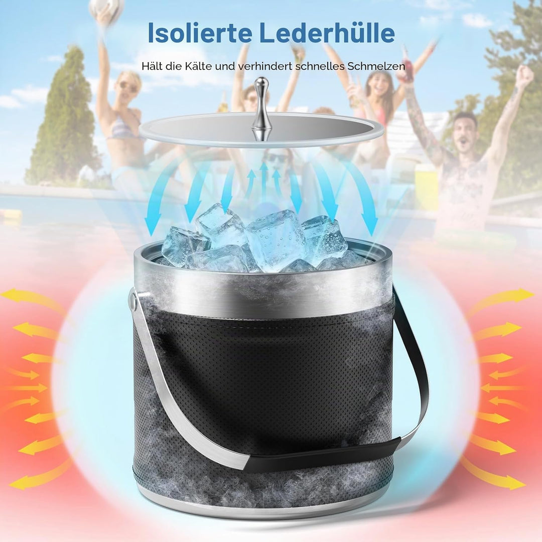 3.2L Eiswürfelbehälter mit Deckel, Eiskübel für die Eiswürfel Aufbewahrung mit Zange, Sieb, Schaufel