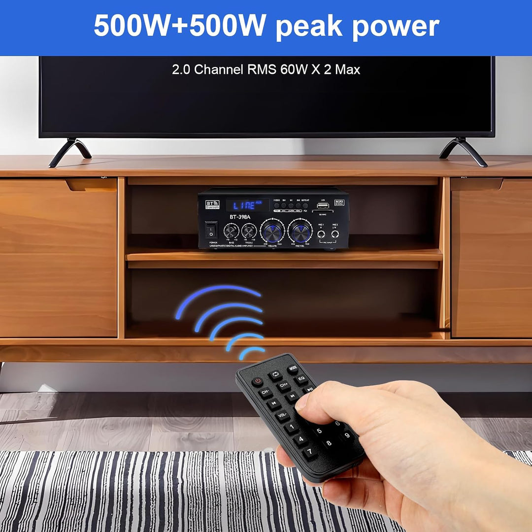 Verstärker HiFi Stereo, 2-Kanal Mini Amplifier, 60W +60W Geeignet für Zwei Lautsprecher um 10 Zoll,