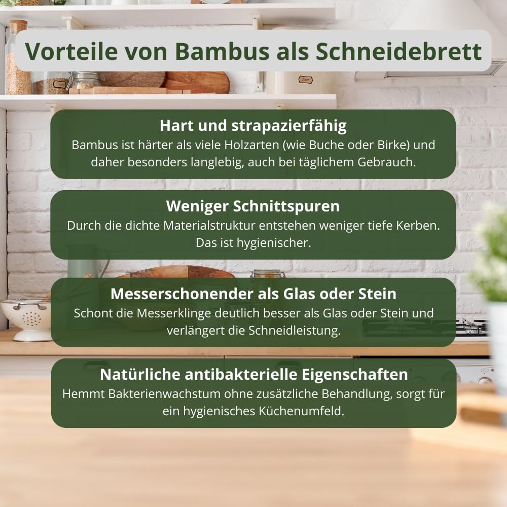 Massives Schneidebrett Küchenbrett Zubereitungsbrett Tranchierunterlage Bambus mit Saftrille Schneid