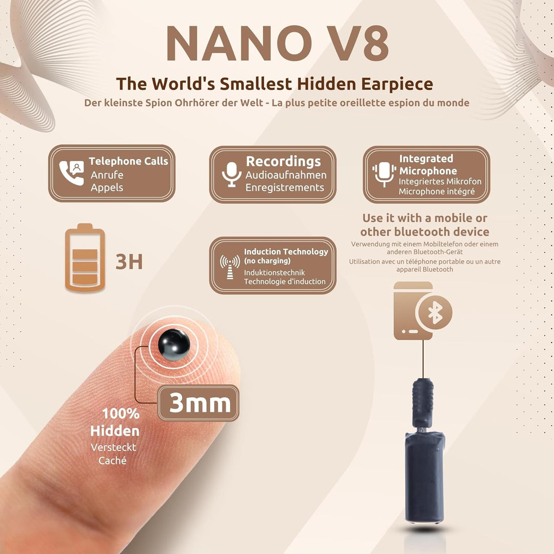 PingaOculto Spion Kopfhörer Bluetooth für Prüfung Mini Nano Unsichtbare Kopfhörer für Handy mit Mikr