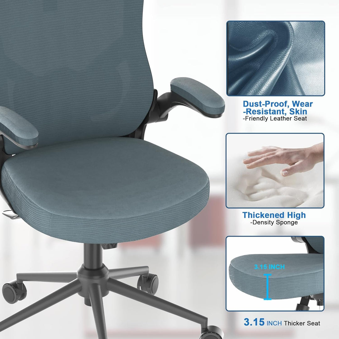 CYKOV Bürostuhl Ergonomisch, PC Stuhl mit Verstellbarer Kopfstütze &amp; Klappbaren Armlehnen, Schreibti