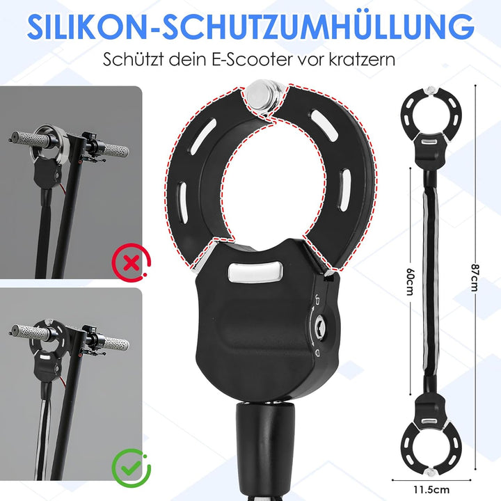 E Scooter Schloss, Schloss für E Scooter mit Silikonschutz Gegen Kratzer, Diebstahlschutz Handschell
