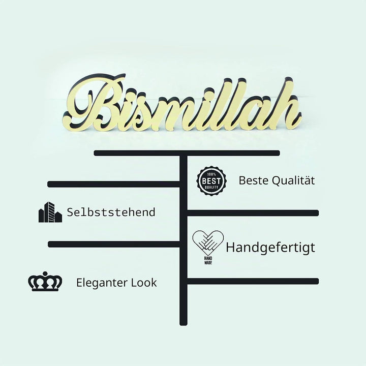 iwa concept Bismillah Gold | Heimdekoration oder islamische Dekoration für Tisch oder Regale | Heimd