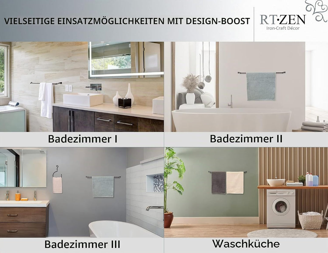 RTZEN Rustikaler moderner Handtuchhalter aus Schmiedeeisen, 66 cm breit, passend für 61 cm grosse Ha