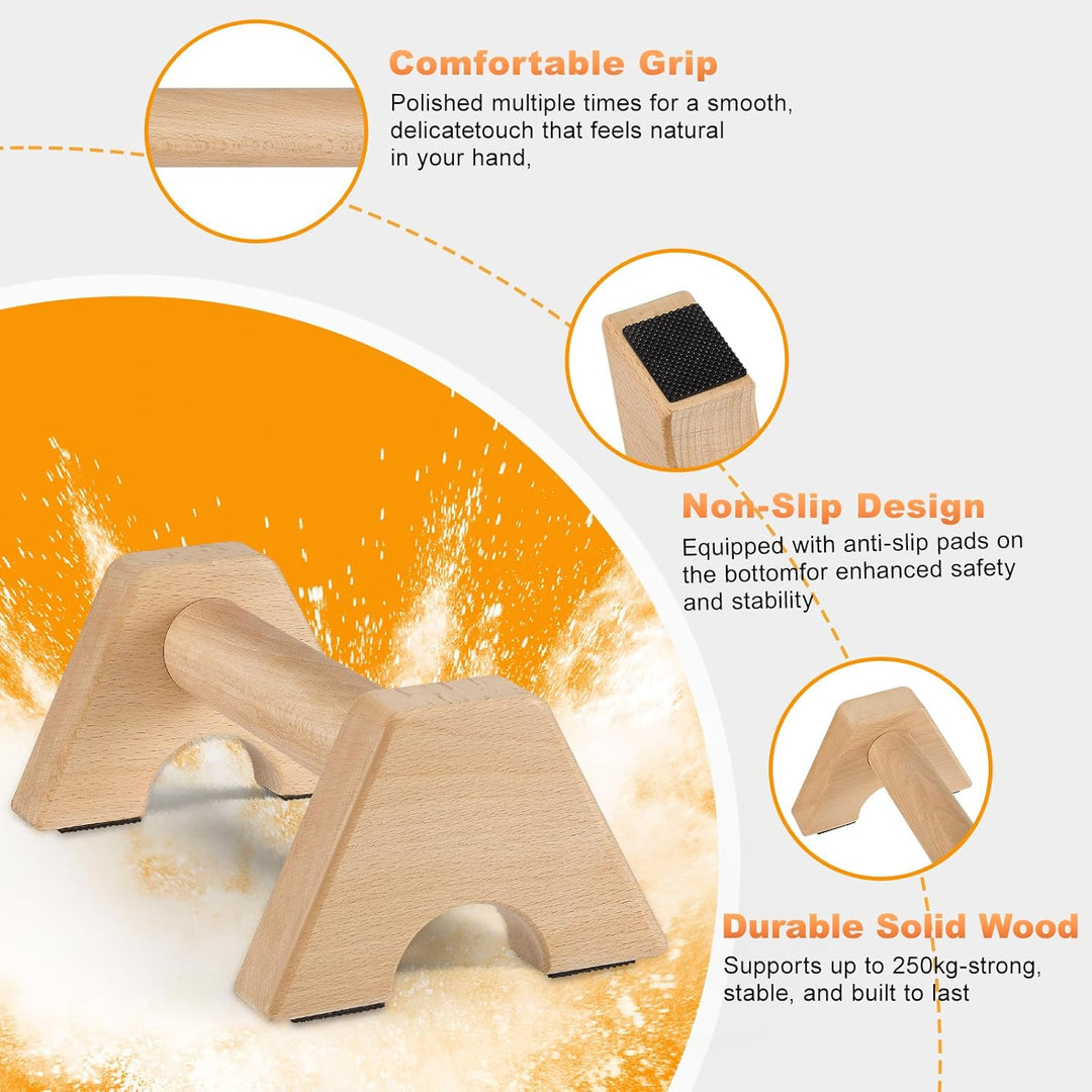 Premium Wooden Liegestützgriffe, 2 Rutschfeste, Stabile und Gelenkschonende Liegestützgriffe aus Hol