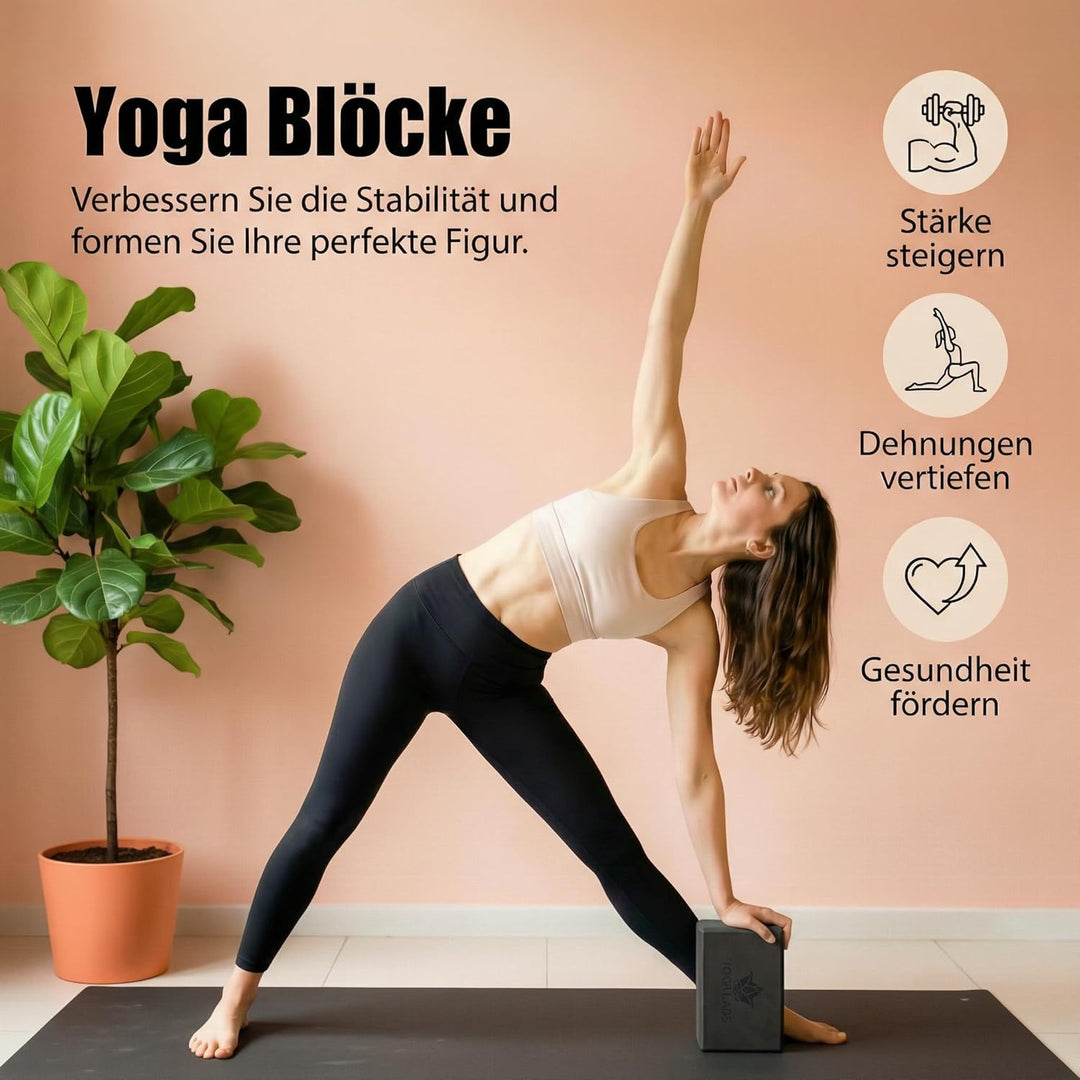 Yogablock aus EVA Schaum – Rutschfester Yoga Block 23 x 15 x 7,5 cm – Stabiler Pilates Block für Yog