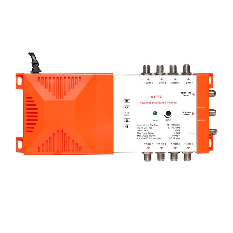 Weytoll Multischalter, Professioneller 8-Wege-Verteiler Verstärker, 87-2350 MHz mit IRS Loop-TV, 15