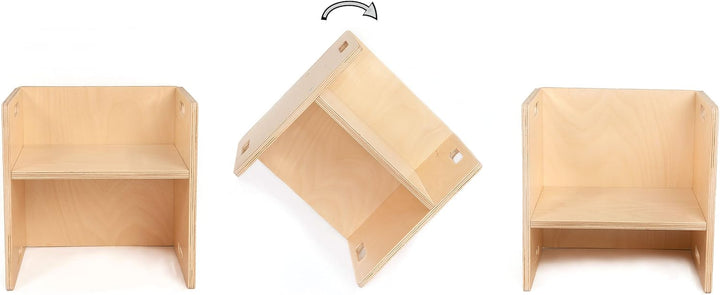Kindermöbel – Kinder Sitzbank für Sitzgruppen aus Holz – mitwachsende Möbel mit Wendehocker – aus Bi