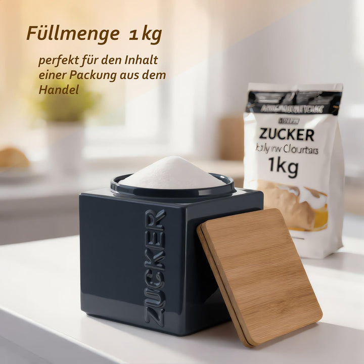 HWG-Home® - Design Zuckerdose Luftdicht 1kg - für lange Haltbarkeit - Anthrazit - Zuckerbehälter aus