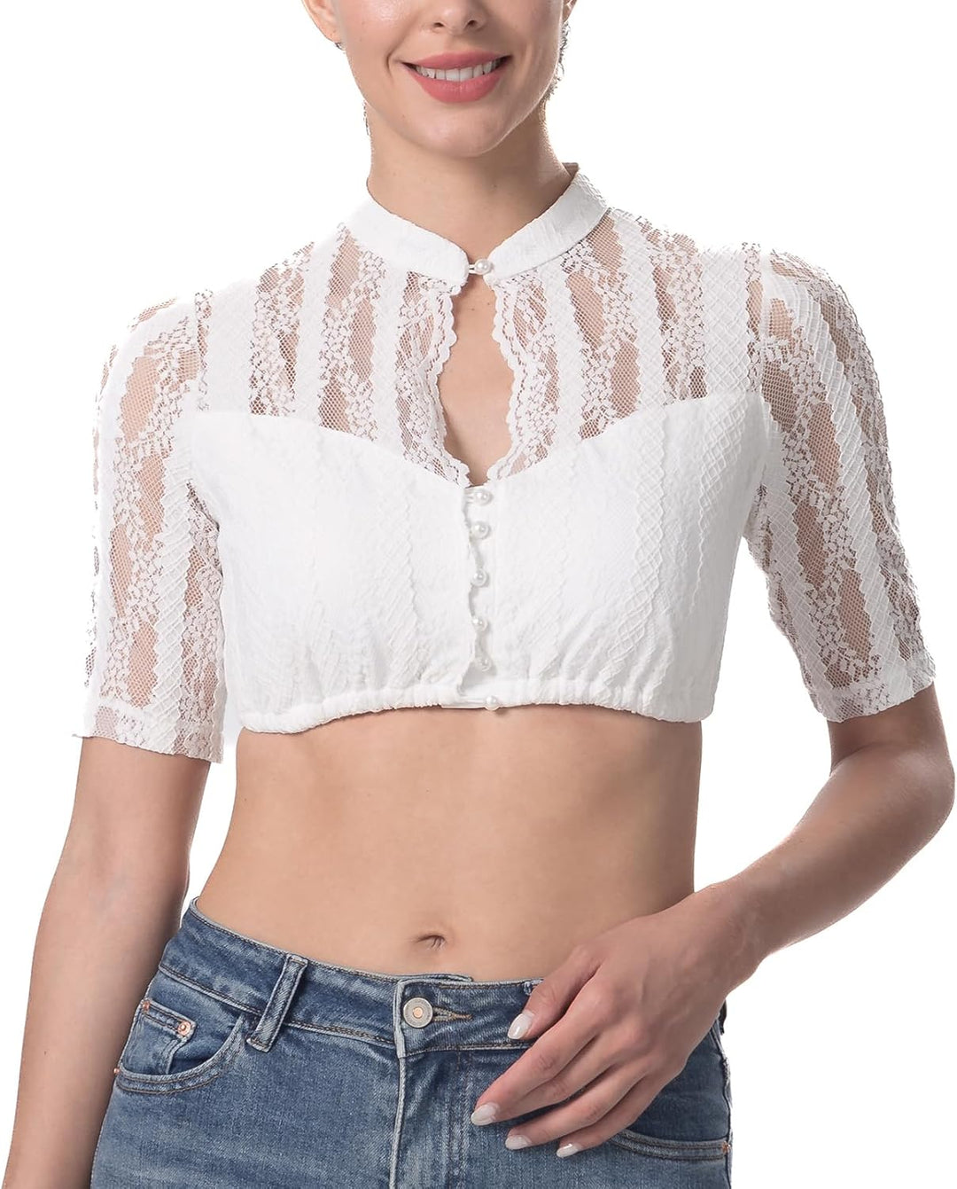 Dirndlbluse Damen Trachtenbluse Creme Dirndl Bluse für Bavarian Oktoberfest 34 Creme-37, 34 Creme-37