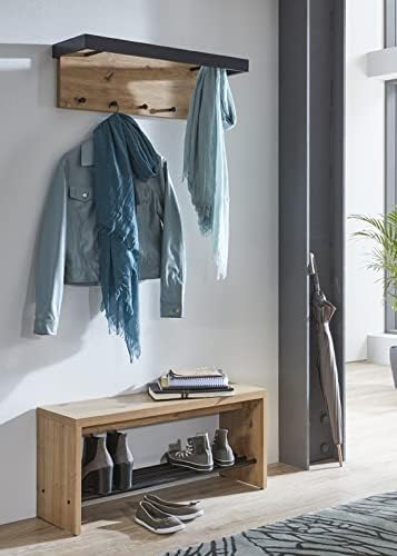 HAKU Möbel Wandgarderobe, MDF, eiche-schwarz, B 70 x T 25 x H 24 cm 70 x 25 x 24 Eiche-schwarz, 70 x