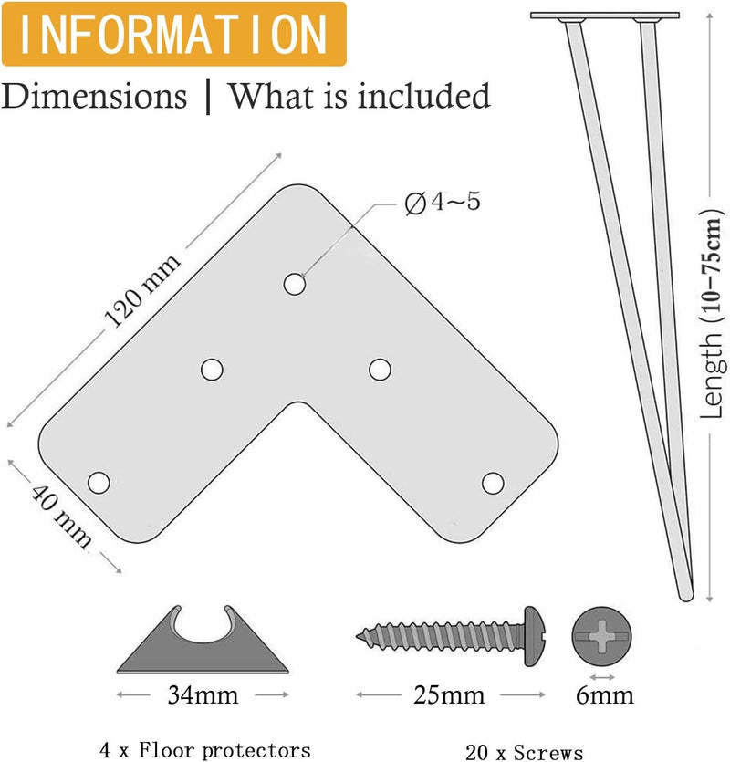 Haarnadel Tischbein 4x Hairpin Leg Möbelbein Haarnadelbeine aus Metall Tischzubehör DIY für Esstisch