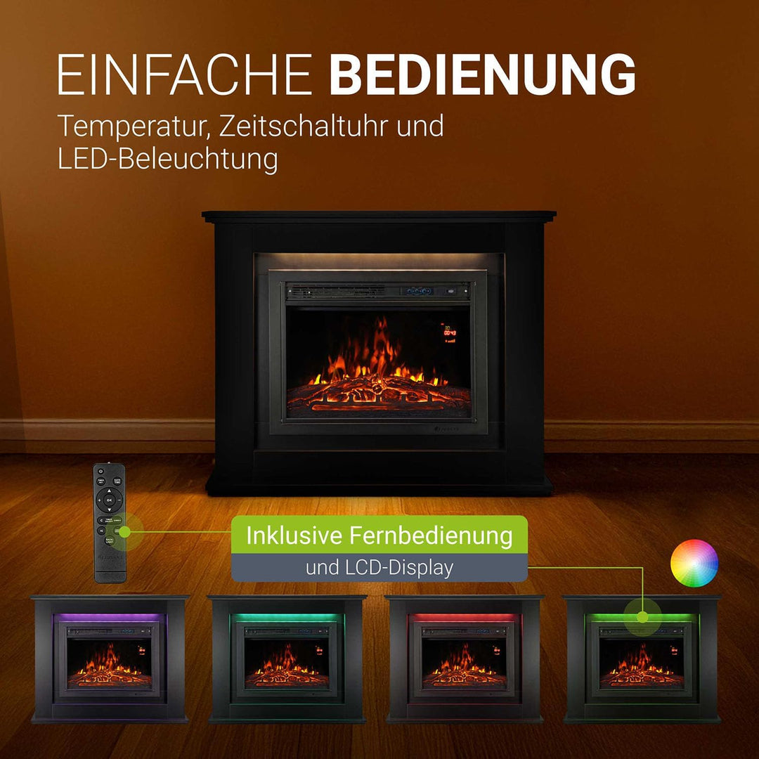 Juskys Elektrokamin 1000 / 2000 W mit Heizung, Kaminfeuer, Flammeneffekt, Fernbedienung, LED Beleuch