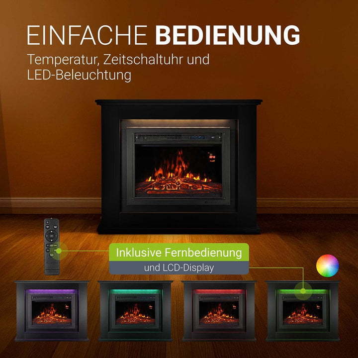 Juskys Elektrokamin 1000 / 2000 W mit Heizung, Kaminfeuer, Flammeneffekt, Fernbedienung, LED Beleuch