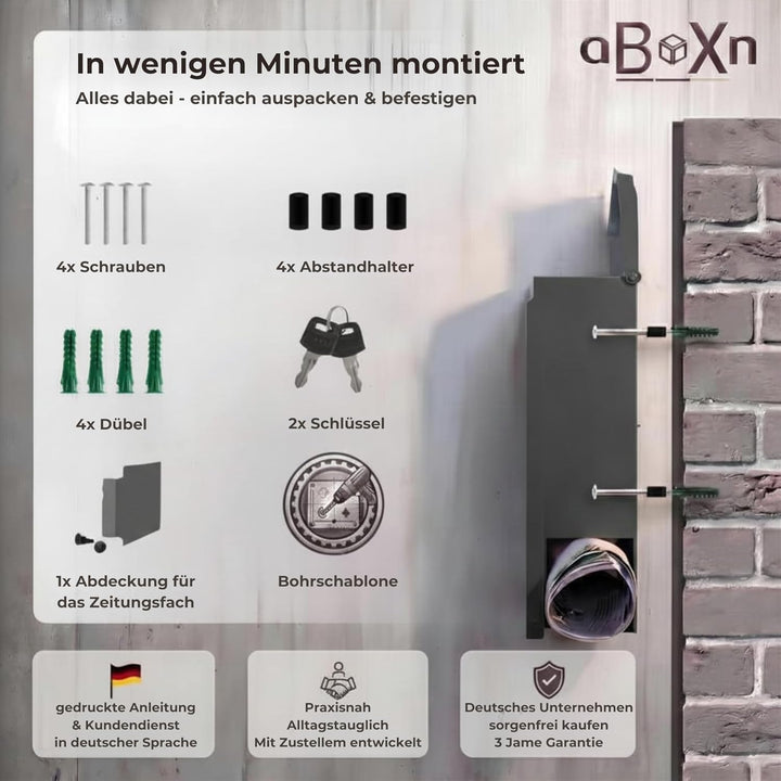 Briefkasten Anthrazit personalisierbar I Moderner Postkasten inkl. Sichtfenster I Langlebiger Briefk