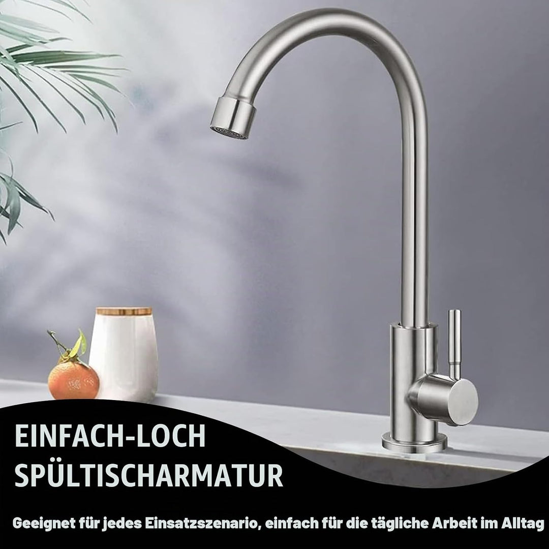 Wasserhahn Kaltwasser 360°Schwenkbar Wasserhahn aus Rostfreiem Stahl Abnehmbar Verdickter Messing Ba