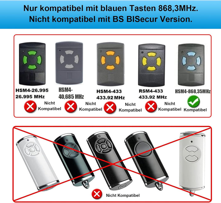 Handsender Fernbedienung Transmitter kompatibel mit 868,3MHZ HORMANN HSM2 HSM4 HS1 HS2 HS4 HSE2 HSZ1