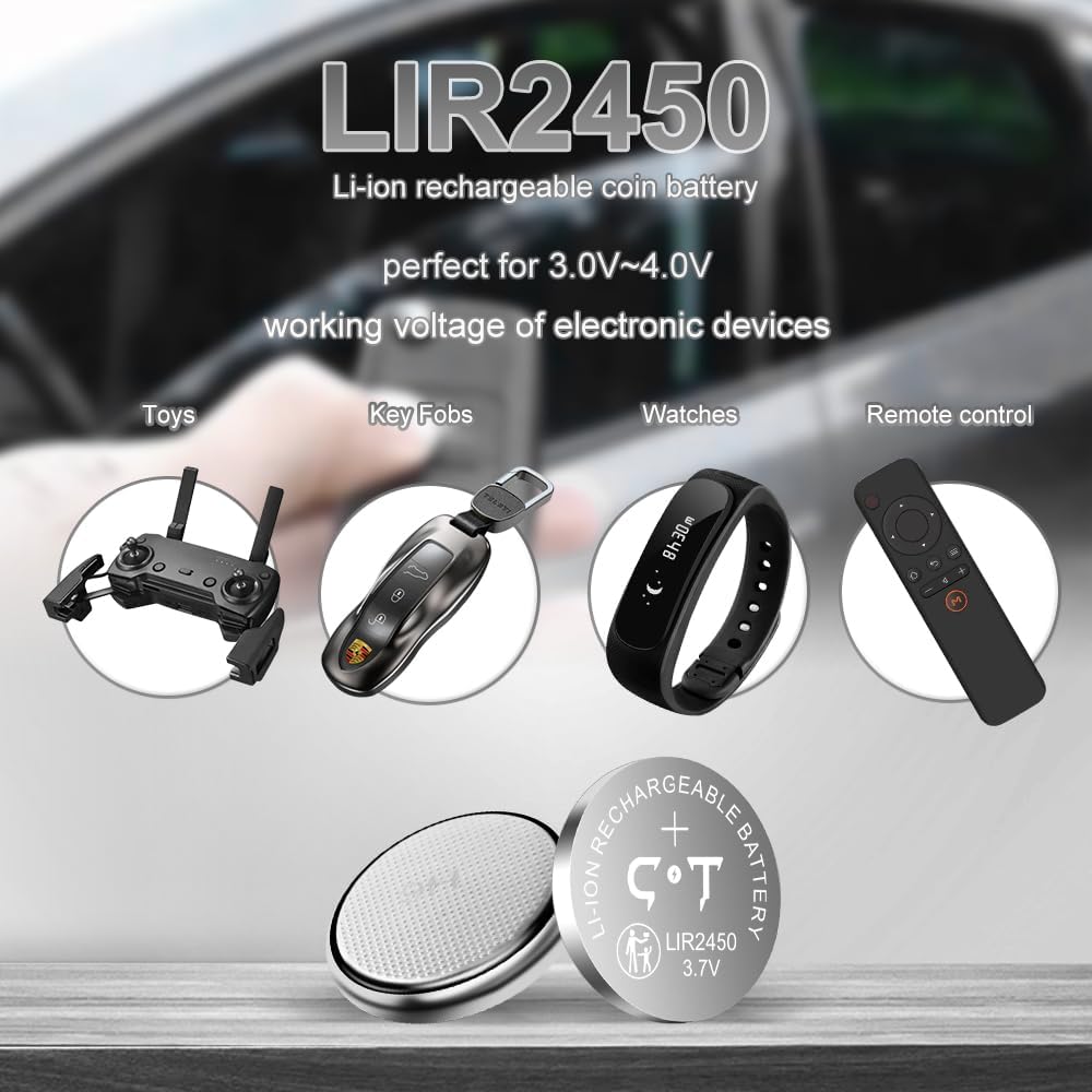 LIR2450 Lithium-Ionen-Batterien 4 Stück 3.7V wiederaufladbar mit Münzzelle-Ladegerät, das cr2450 3v