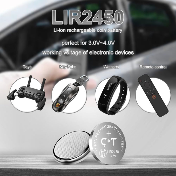 LIR2450 Lithium-Ionen-Batterien 4 Stück 3.7V wiederaufladbar mit Münzzelle-Ladegerät, das cr2450 3v