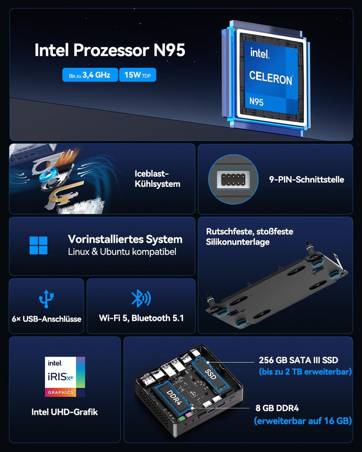 GEEKOM Mini PC Air 12 Lite - 12th Gen Intel-N100 (4 Kerne, 4 Threads) Mini PC Windows 11 Pro, DDR4 8