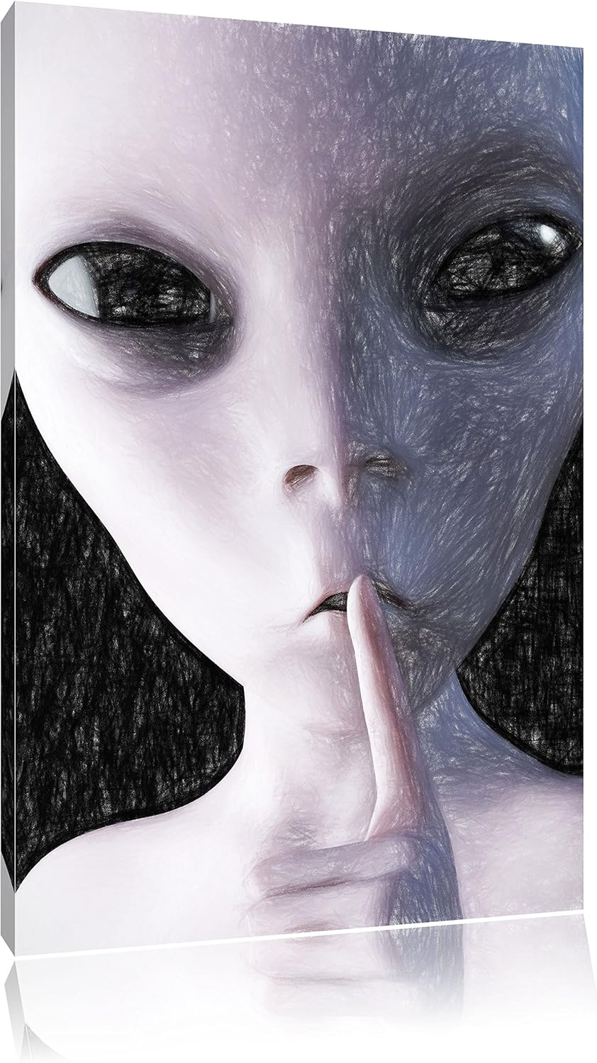 Pixxprint Alien Nicht reden als Leinwandbild/Grösse: 100x70 / Wandbild/Kunstdruck/fertig bespannt, 1