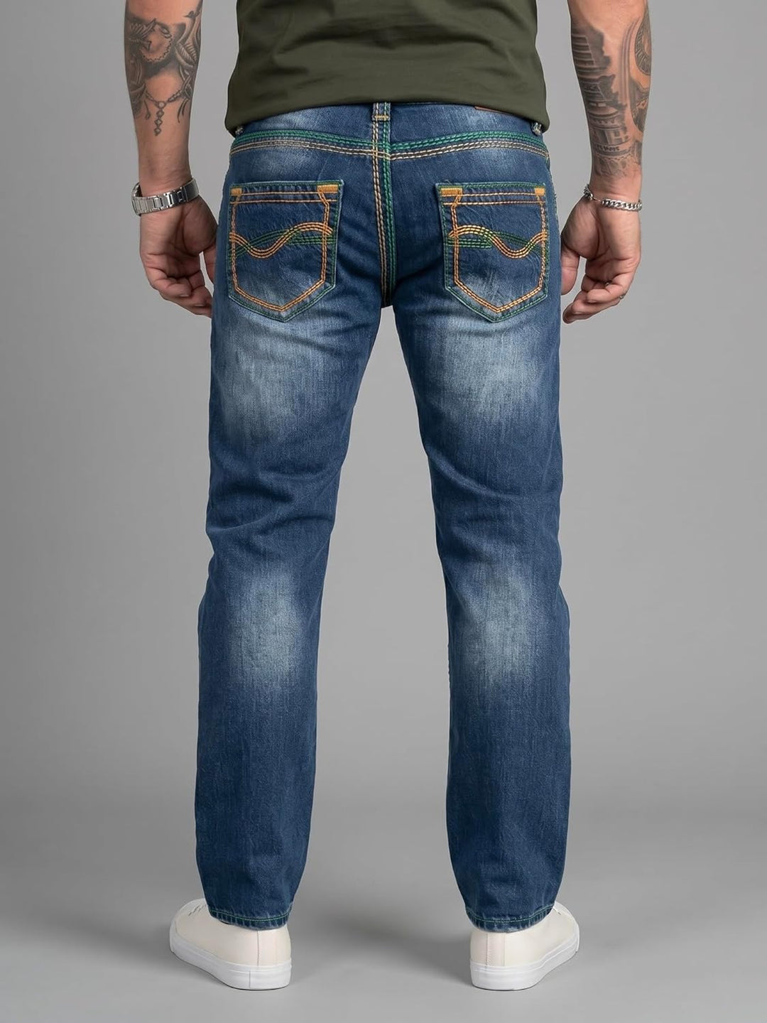 Rock Creek Herren Designer Jeans Hose Dicke Nähte Vintage Blau RC-2056 34W / 34L Dunkelblau - Rc-236