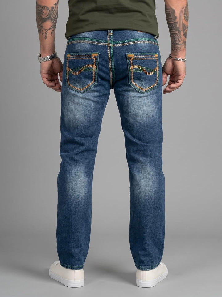 Rock Creek Herren Designer Jeans Hose Dicke Nähte Vintage Blau RC-2056 34W / 34L Dunkelblau - Rc-236
