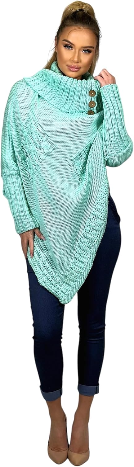 Mississhop Poncho Strick Sweatshirt Pullover Umhang Überwurf Einheitsgrösse Mint, Einheitsgrösse Min