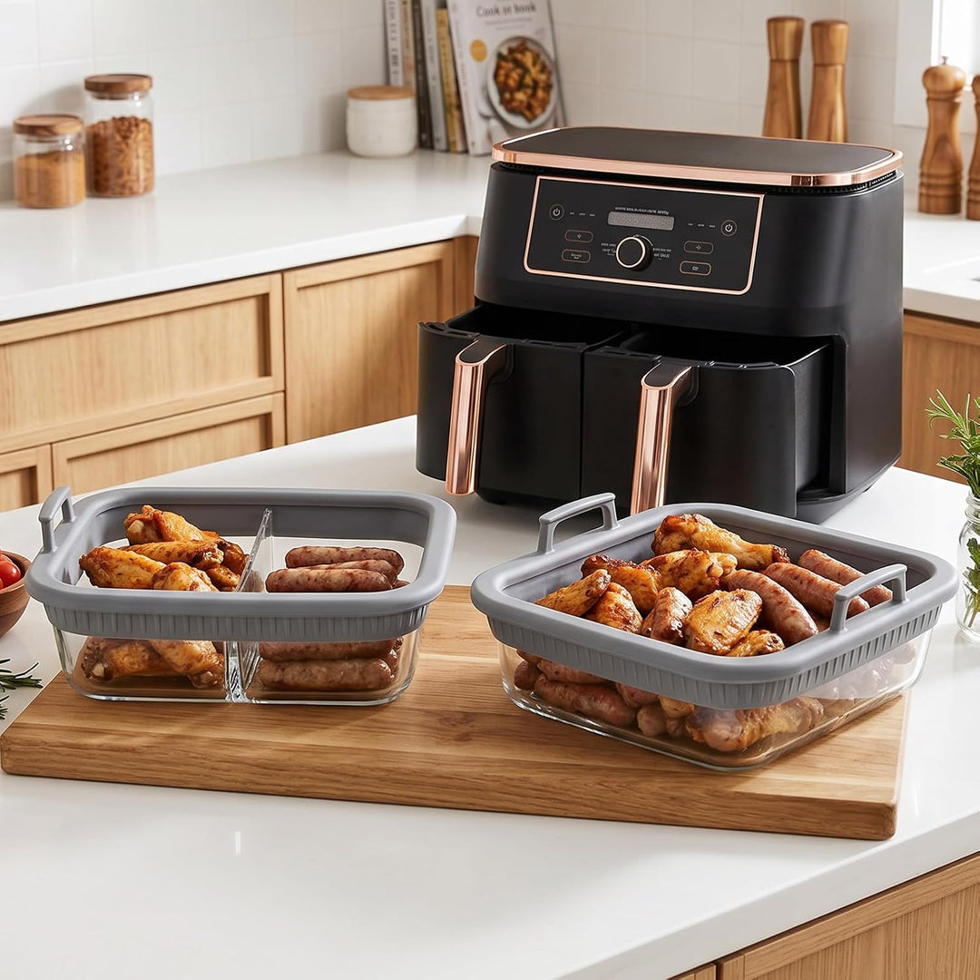 Glas Auflaufform Airfryer Set für Airfryer Glas,Auflaufform Airfryer mit Einzel- und Doppelkammer Gl
