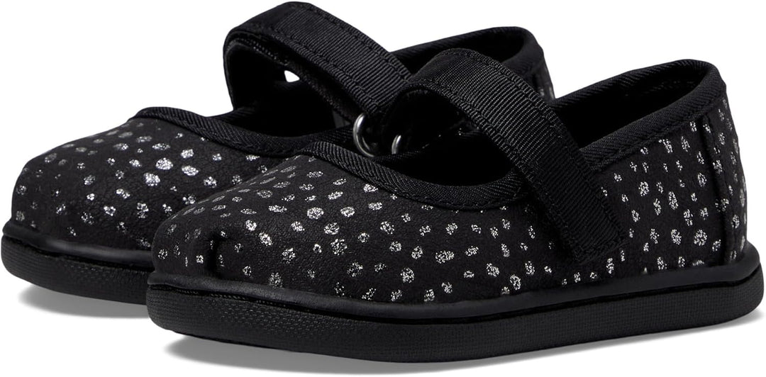 TOMS Mädchen Tiny Mary Jane Sneaker 19.5 EU Black Foil Dot Microfiber, 19.5 EU Black Foil Dot Microf