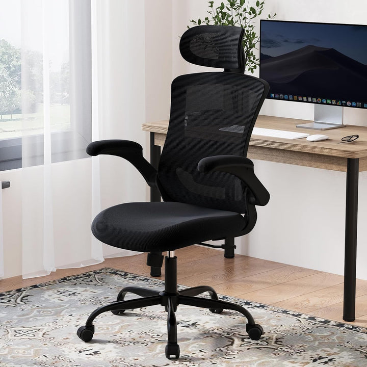 COLAMY Bürostuhl Ergonomisch, Netz-Schreibtischstuhl mit Verstellbarer Kopfstütze, Chefsessel Office