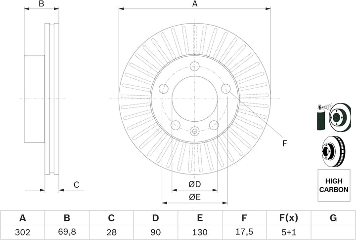 Bosch BD1548 Bremsscheiben - Vorderachse - ECE-R90 Zertifizierung - eine Bremsscheibe
