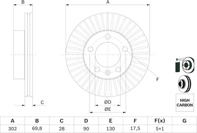 Bosch BD1548 Bremsscheiben - Vorderachse - ECE-R90 Zertifizierung - eine Bremsscheibe