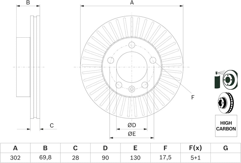 Bosch BD1548 Bremsscheiben - Vorderachse - ECE-R90 Zertifizierung - eine Bremsscheibe