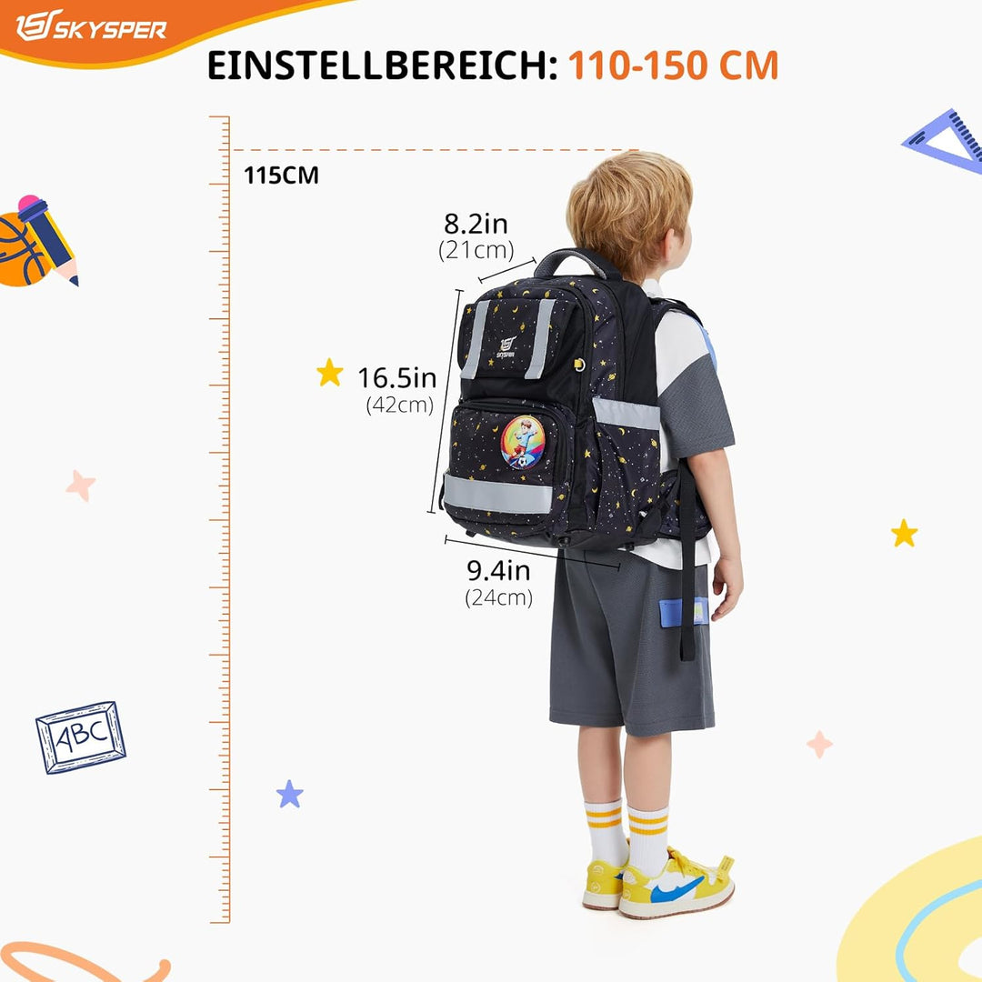 SKYSPER Schulranzen-Set 5-teilig, Schulrucksack Ergonomischer Tragesystem 16L Schulranzen mit 360° R