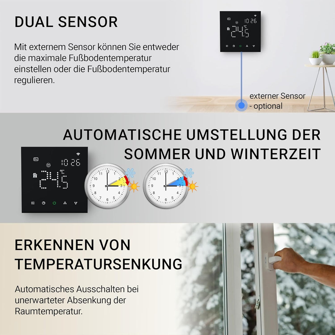 Elektrobock PT741B-EI Raumthermostat mit WiFi | Smartes Thermostat für Fussbodenheizung & Elektrohei