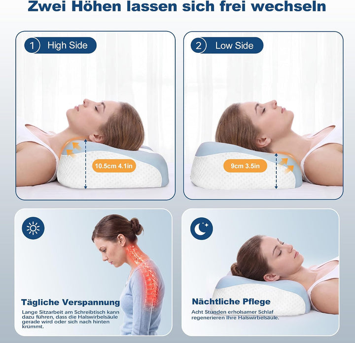 VYLEE Memory Foam Nackenkissen, Schmetterlingskissen Ergonomisches Kissen | 55.5 x 31 x (10,4 / 8,9)