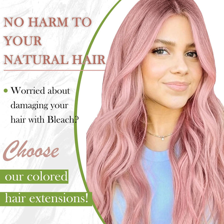 RUNATURE Pink Extensions Tape in Echthaar Bunt 55cm Remy Echthaar Tape in Haarverlangerung Rosa Mens