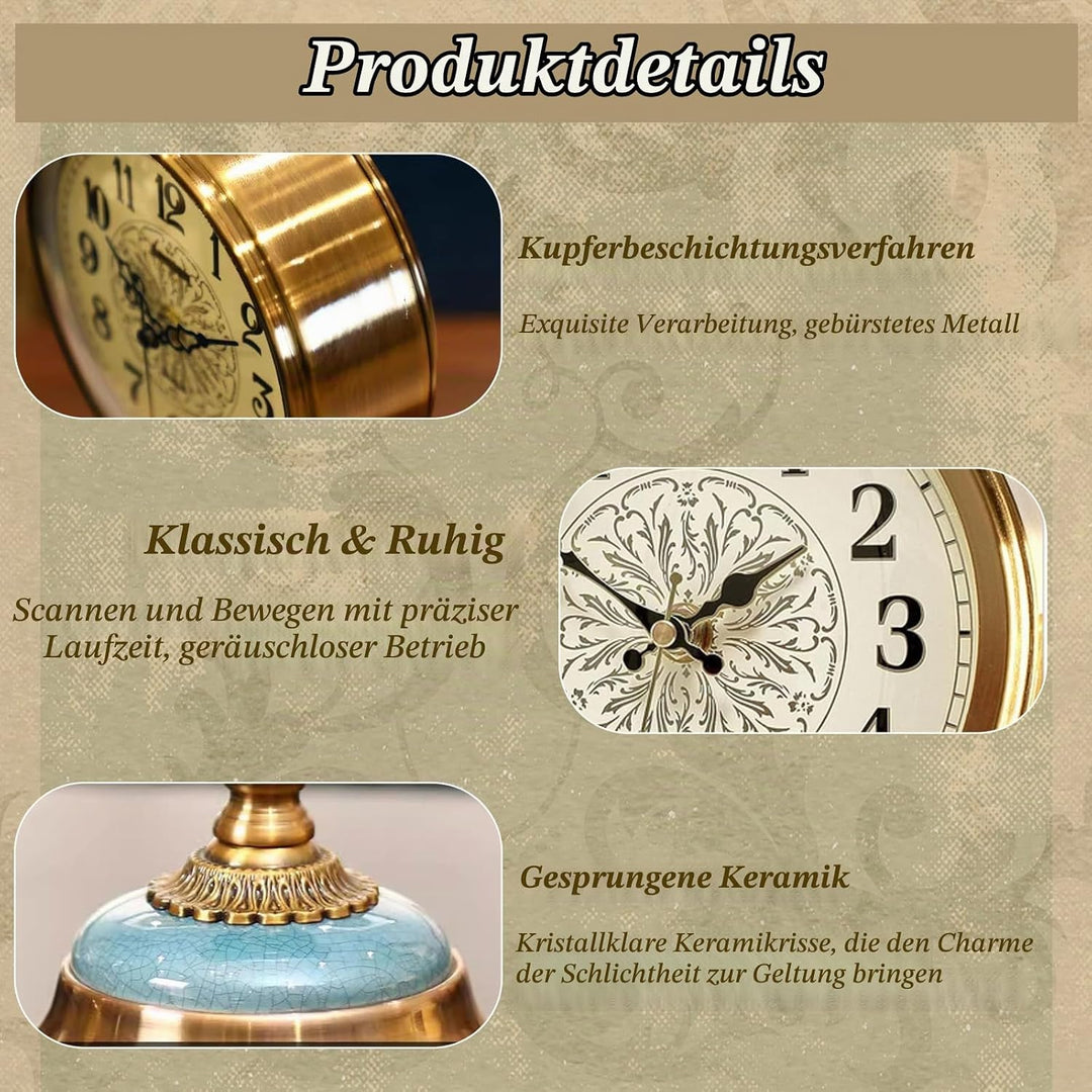 Vintage Tischuhr, Vintage Messing Standuhr, Antik Silent tischuhr für Wohnzimmer, Klassische Nostalg