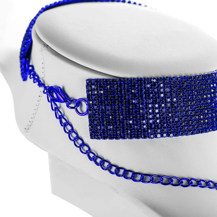 EVER FAITH Damen Kristall Lätzchen Anweisung Lange Quaste Choker Halskette Kostüm Schmuck Blau, Blau