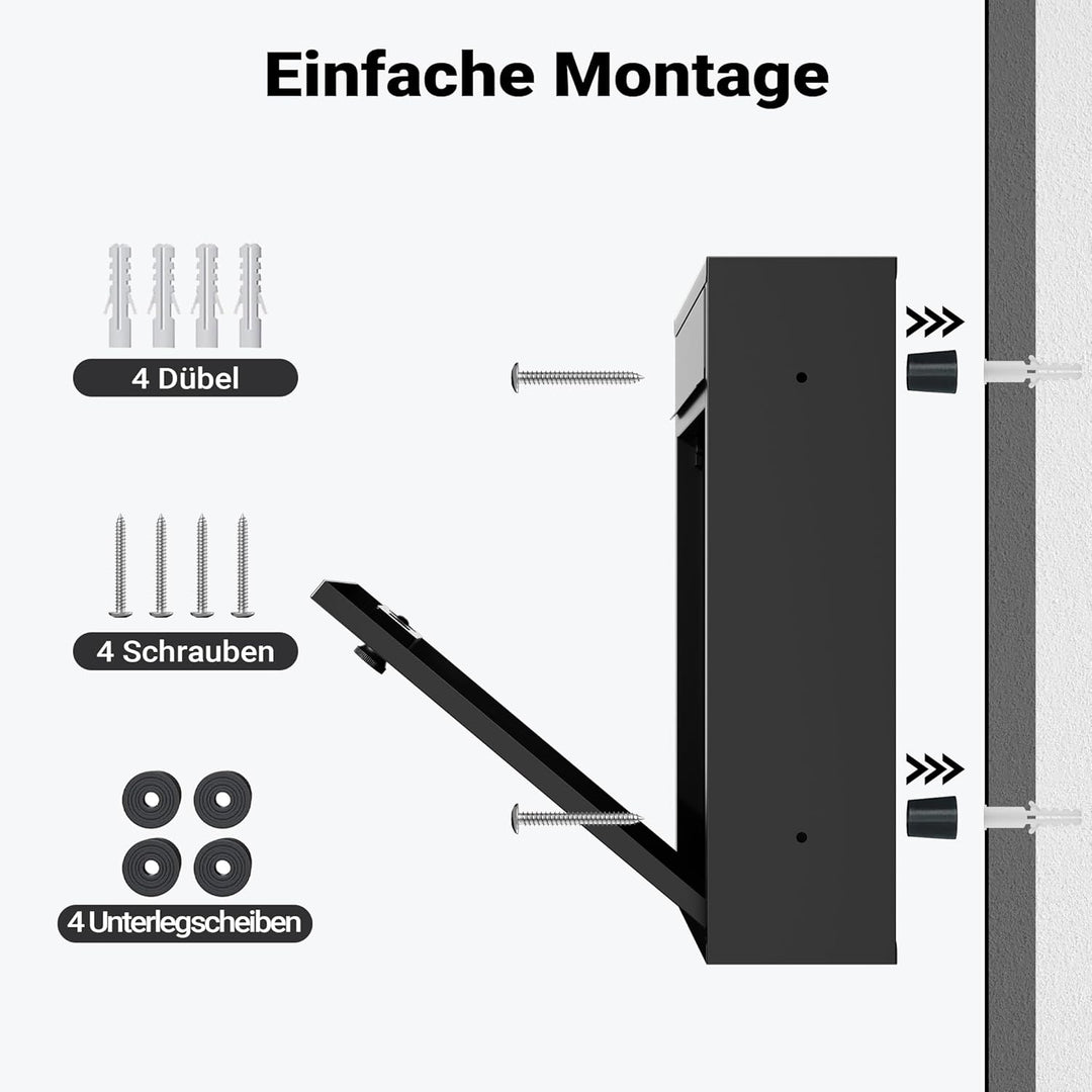 Wiltec Briefkasten schwarz 215x320x90mm Briefkasten mit Zahlenschloss, Namensschild und Sichtfenster