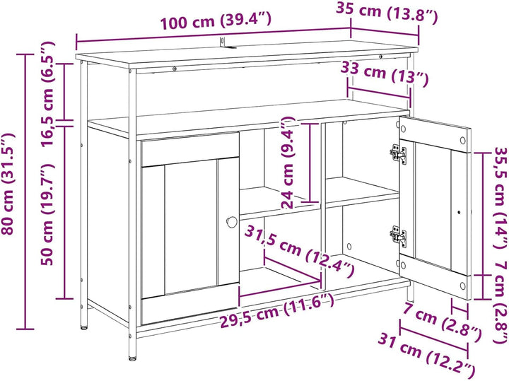 vidaXL Sideboard Artisan-Eiche 100 x 35 x 80 cm Holzwerkstoff, Artisan-eiche