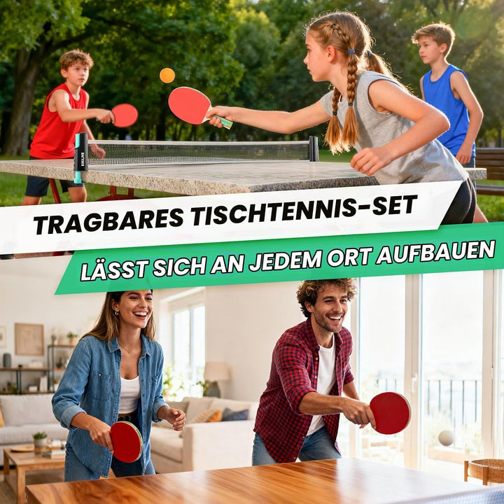Tischtennis Set mit ausziehbarem Netz, 2 Schlägern, 6 Bällen und Tragetasche – das tragbare Set für