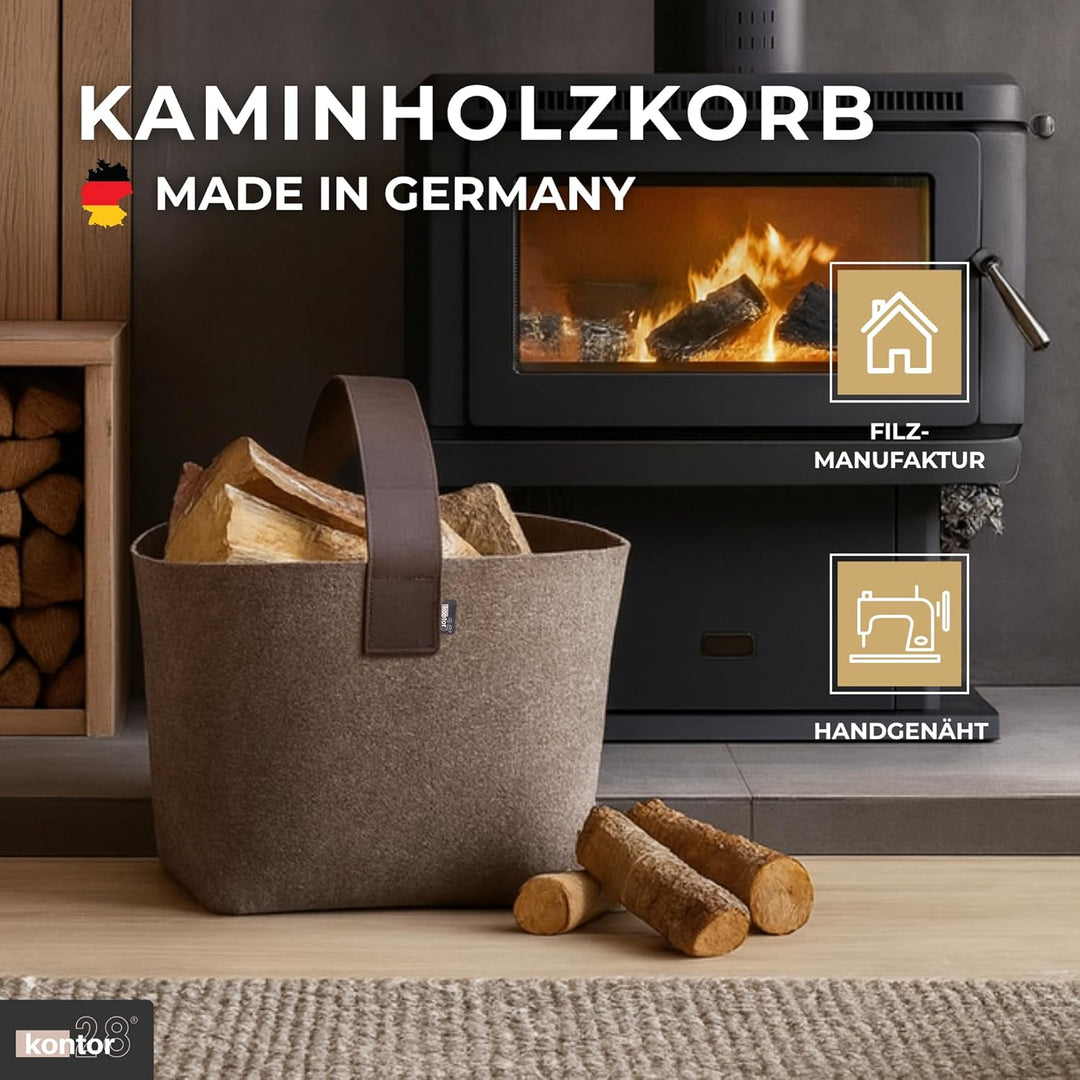 kontor28® - Kaminholzkorb aus Premium Filz 100% MADE IN GERMANY | Brennholzkorb Füllvolumen 60 L mit