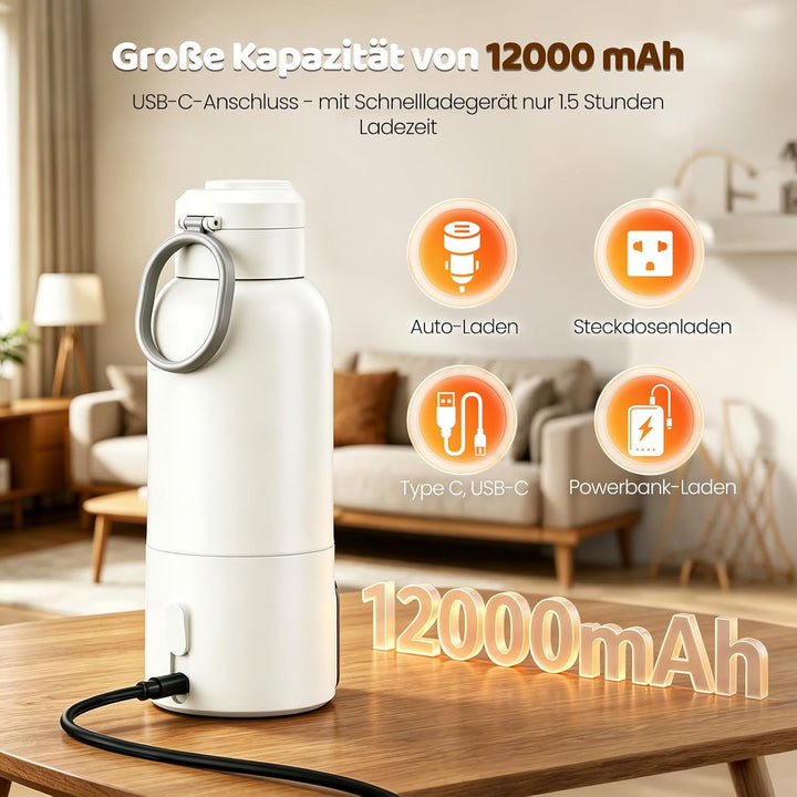 500ml Tragbarer Flaschenwärmer Baby, Mobiler Flaschenwärmer Baby mit Ladekabel & 12000mAh-Akku,Desin